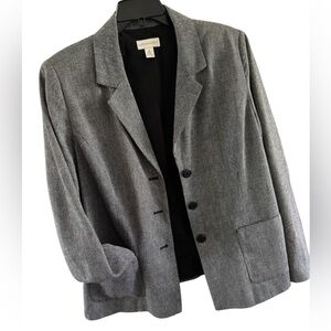 Vtg Appleseeds Black White Tweed Silk Cotton Classic Three Button Blazer Size 16